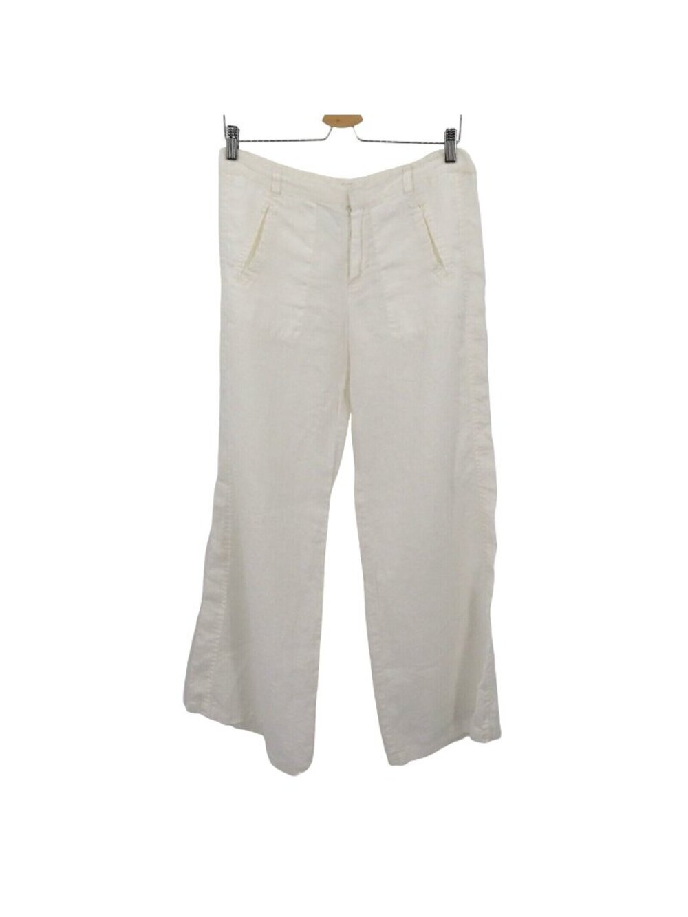 Joie Women 8 Wide Leg Utility Pants All Linen Square Pockets White Flat Front - Picture 1 of 13